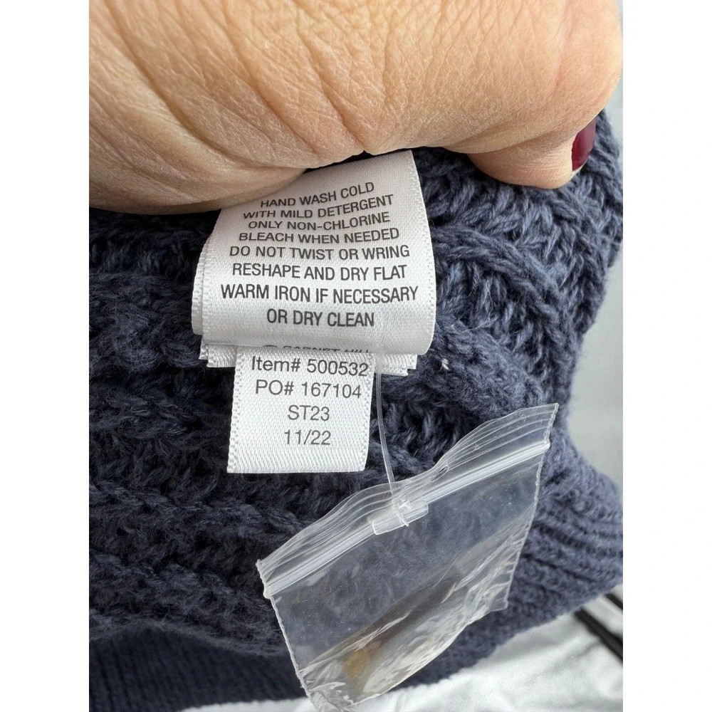 Garnet Hill isle Linen Cotton Shaker Knit relaxed Cardigan Women L Blue button